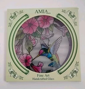 Amia Studios handbemalter Buntglas Sonnenfänger Kolibri & Blumen Neu in OVP - Bild 1 von 3