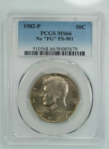 1982 P KENNEDY HALF DOLLAR 50C NO "FG" FS-901 PCGS CERTIFIED MS 66 MINT UNC (679 Cover