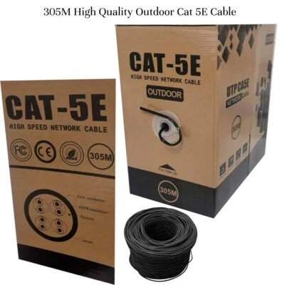 BLACK CAT5E 305M OUTDOOR  Gigabit CCTV RJ45 Tool Ethernet Cable EXTRA THICK CCA - Image 1 of 2