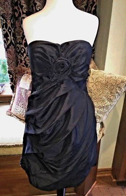 NEW Leola Couture $220 L 6-8 Black Party Prom Dance Strapless Rose Dress LBD - Image 1 of 4