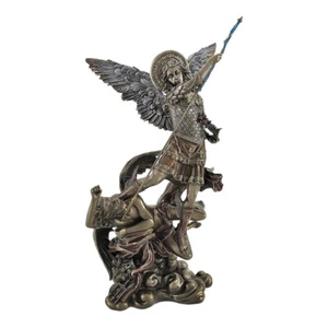 St. Michael Slaying Lucifer Statue Sculpture Bronze Finish with Colored Accents - Picture 1 of 3