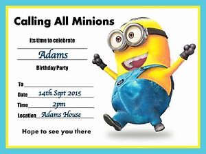 Personalised Minions Despicable Me Party Invitation ANY NAME ANY DETAIL X20