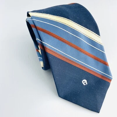 Corbata vintage años 70 Etienne Aigner Repp rayas azul acabado satinado logotipo bordado Foto 1 de 4
