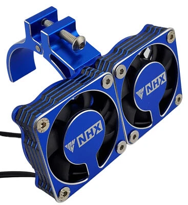 NHX RC 1/8 Twin Alum Cooling Fans & Side Motor Mount Castle 1721 / 1717 -Blue - Image 1 of 4