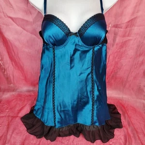 Reggiseno sottofilo in pizzo pizzo blu raso lingerie taglia L 34C da notte - Foto 1 di 13