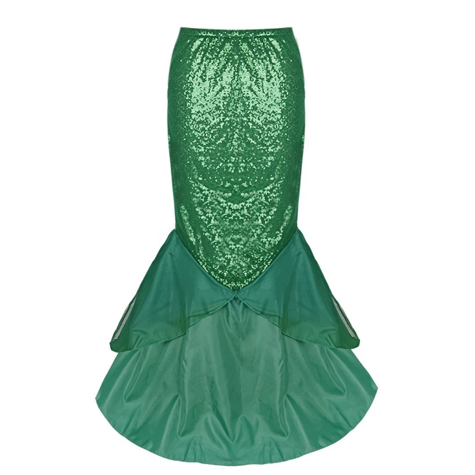 Falda Sirena Lentejuelas-Long Verde Halloween Juegos con disfraces Mujeres Disfraz Faldas Moda Foto 1 de 4