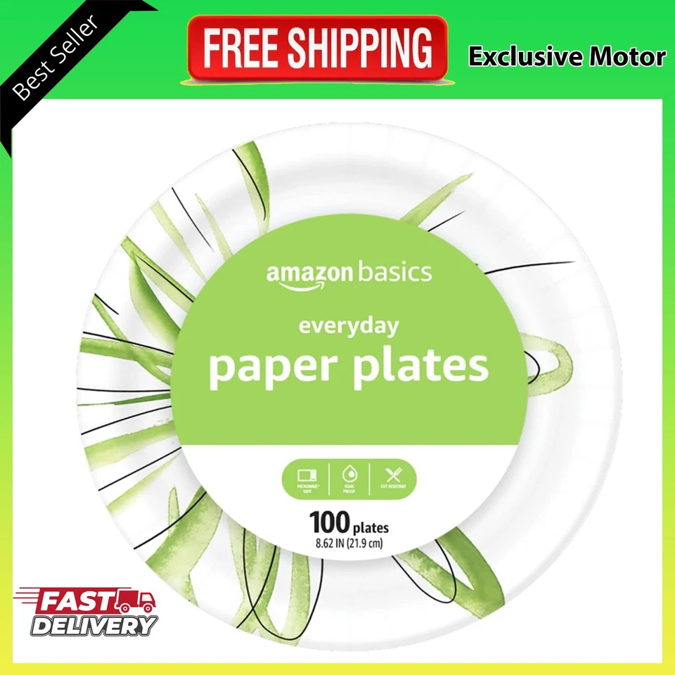 Amazon Basics Everyday Paper Plates 10 Inch Disposable 150 Count