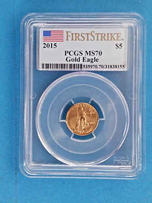 2015 $5 Gold Eagle 1/10 oz. PCGS MS70 First Strike American Flag Label - Image 1 of 4