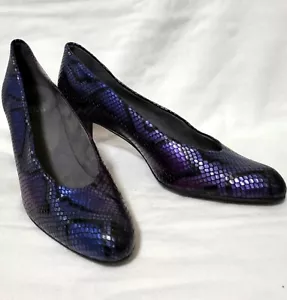 Stuart Weitzman Womens Iridescent Purple Snake Print Leather Heels 9.5N NWOB - Picture 1 of 15