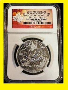 2013 CANADA MAPLE LEAF PIEDFORT 25TH ANN. 1 oz silver NGC PF 70 UC High Relief - Picture 1 of 1