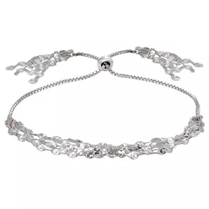 Sterling Silver Flat Fashion-Link Chain Layered Tassel Adjustable Bolo Bracelet - Picture 1 of 4