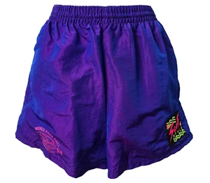 SurfStyle Swim Trunks Shorts M Elastic Waist POCKETS Nylon Shiny Purple VTG 90s - Picture 1 of 15
