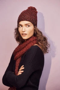 New Anthropologie Tinselknit Scarf & Pom Beanie Set, Red,Black or Ivory - Picture 1 of 15