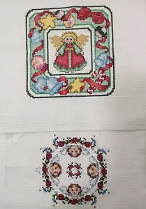 Lote de 2 diseños de ángeles punto de cruz vintage de Navidad listos para completar - Imagen 1 de 5