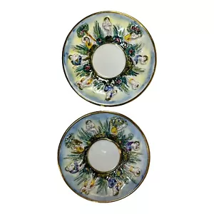 Set of 2 antique Capodimonte saucer hand painted cherubs angels italy porcelain - Picture 1 of 7