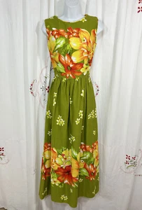 Vtg 70s Hawaiian Barkcloth Muumuu Richard Douglas Avocado Green Floral sz 2/XXS - Picture 1 of 9