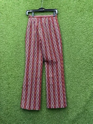 Vintage Hippie Jacquard Pants Womens 10 AOP Straight Leg 70s 80s Trousers Knit - Image 1 of 4