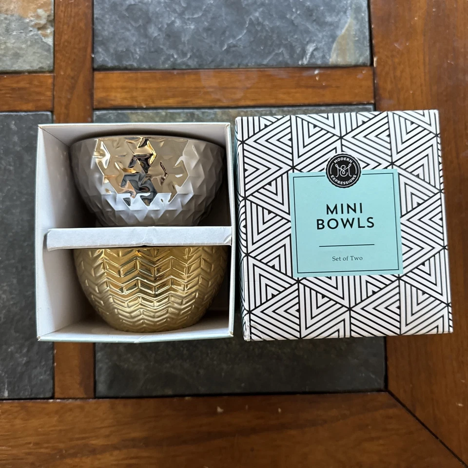 Modern Expressions Mini Bowls 4 Inch - Metallic Gold & Silver Tone New - Image 1 of 3