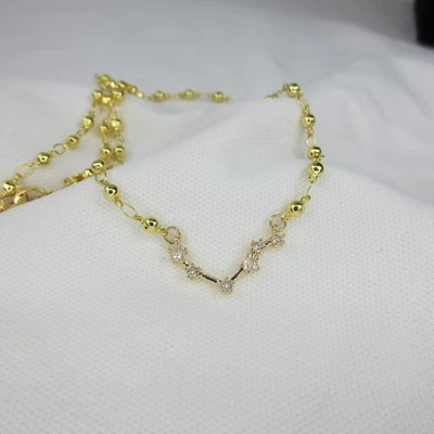 Colar de corrente de bola de aço inoxidável folheado a ouro 14K 18" Constellation Libra - Imagem 1 de 4