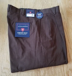 Saddlebred Mens Dress Pants Comfort Waist Pleated 38x34 NWT - Walnut Brown - Picture 1 of 10