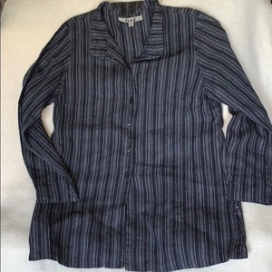 Flachs 100 % Leinen schwarz grau Streifen Button Down Hemd Kleid Damengröße Medium - Bild 1 von 6