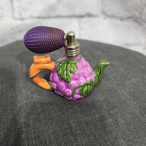 Vintage Grape-Themed Ceramic Perfume Atomizer With Purple Bulb And Green Leaf De - Picture 1 of 5