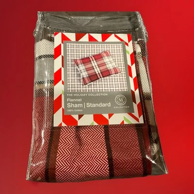 Colección Martha Stewart 100% Algodón Rojo Franela a Cuadros Estándar Almohada Falsa Foto 1 de 2