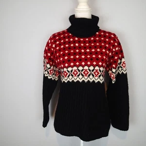 Ralph Lauren Nordic thick Turtleneck Sweater Wool sz  m black red - Picture 1 of 15
