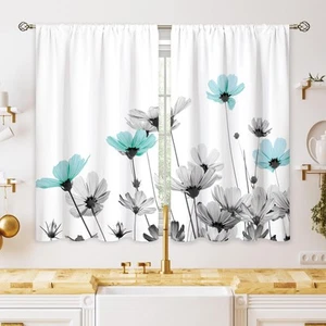 Cortinas de cocina florales gris azulado de granja tratamiento de ventana de flores rústicas con... - Imagen 1 de 7