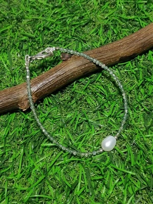 2-3MM A++ Green Aventurine & Pearl Faceted Round Gemstone Beads Bracelet 6-8'' - Image 1 of 4