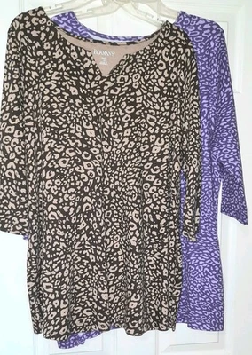 2-Camiseta túnica manga media estampado animal Roamans para mujer 1X Prendas para el torso marrón/púrpura  Foto 1 de 4