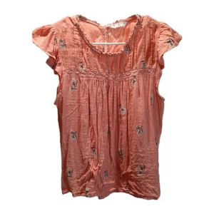 Lucky Brand Blouse Womans Small Pink Floral Flutter Sleeve Classic Feminine - Picture 1 of 15