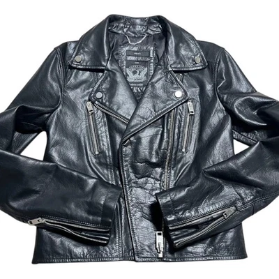 Chaqueta de Cuero Diesel Riders M Abrigo de Motociclista Negro Tachonado Usado Foto 1 de 4