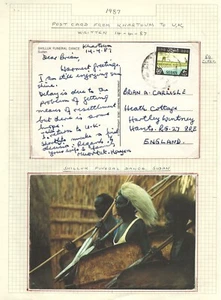 SUDAN - 1987 - Einband auf Albumseite - Postkarte Khartum nach Großbritannien - Bild 1 von 1
