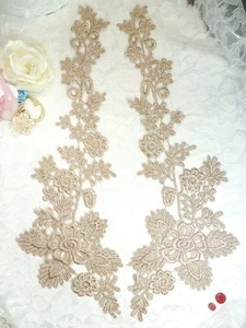 Lace Appliques Champagne Floral Embroidered Mirror Pair Costume Motifs 15" DH85  - Picture 1 of 1