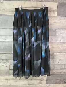 Oliver Bonas Midi Skirt UK 12 Black Blue Abstract Print Pattern Pleated Swirl - Picture 1 of 9
