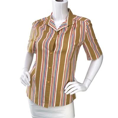 Camisa Lady Manhattan Feminina Vintage Tamanho 8 Botões Manga Curta Listrada Marrom - Imagem 1 de 4