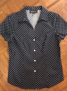 NEW Jones New York Women's 4 Tailored Fitted Blouse Black White Polka Dot S/S - Picture 1 of 6