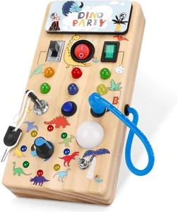 Dino Busy Board mit 8 LED Lichtschaltern, Kleinkind Montessori Busy Board - Bild 1 von 10