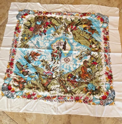 Vintage Historical Australia Printed linen Tablecloth Square 51" x 48" - Image 1 of 4