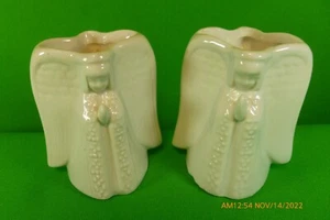 NEW Set 2 JAPAN Porcelain DOUBLE-SIDED ANGEL Christmas CANDLE HOLDERS w/ Candles - Picture 1 of 7