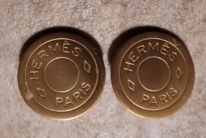 HERMES Paris Bijouterie Fantaisie Women Metal Coin GoldTone LOGO ClipOn Earrings - Picture 1 of 3