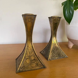 Antik Messing Blumen Jugendstil Kronheim Oldenbusch K&O Kerzenständer Paar - Bild 1 von 8