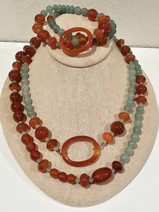 Jay King Carnelian Agate Aventurine Bead Sterling Necklace 40" and Bracelet Set - Picture 1 of 8