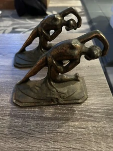 Antique pair of Art Deco Nouveau Nude Cast Iron Bronze Copper Finish Bookends - Picture 1 of 9