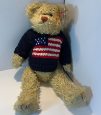 Ty Grant Attic Treasure Jointed Curly Teddy Bear USA Flag Jumper Toy Plush