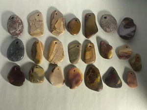 Bulk Lot Of 22 Agate, Jasper, + Drilled & Polished For Jewelry Making - Picture 1 of 9