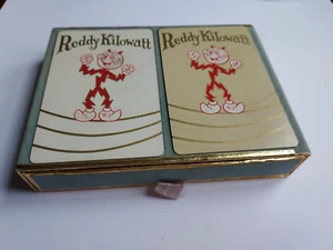Vintage Reddy Kilowatt Playing Cards Double Decks Pull Out Velvet Case UTILITIES - Picture 1 of 10