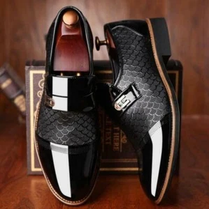 Men Hollow Out Scaly Pattern Breathable Shoes Faux Leather Slip On Formal Shoes - Picture 1 of 10