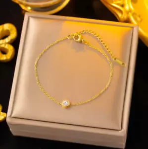 750 Gelbgold Armband 18 Karat Bracelet 22cm x 1mm 1,63g Gold PL Zirkon - Bild 1 von 1
